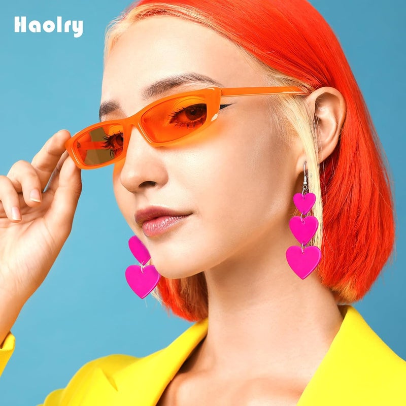HOLYRY Neon Heart Earrings for Women Acrylic Neon Earrings 80s 90s Outfit for Women Glow Party Accessories Gifts Hot Pink Orange Green Yellow - Image 5